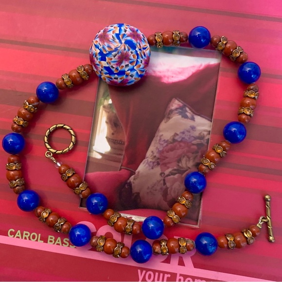 VINTAGE RAINBOW SWIRL MULTICOLOR WESTERN BEADED NECKLACE COLORFUL ARTSY NECKLACE - Picture 2 of 10